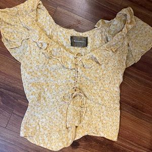 Reformation Floral Eyelet Babydoll Top Blouse Lace-Up